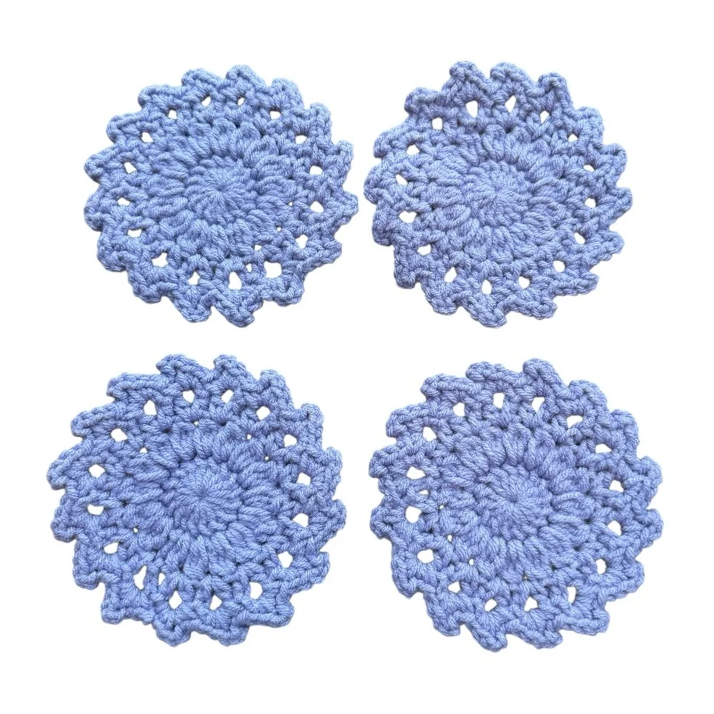 Handmade Blue Crochet Coaster Set